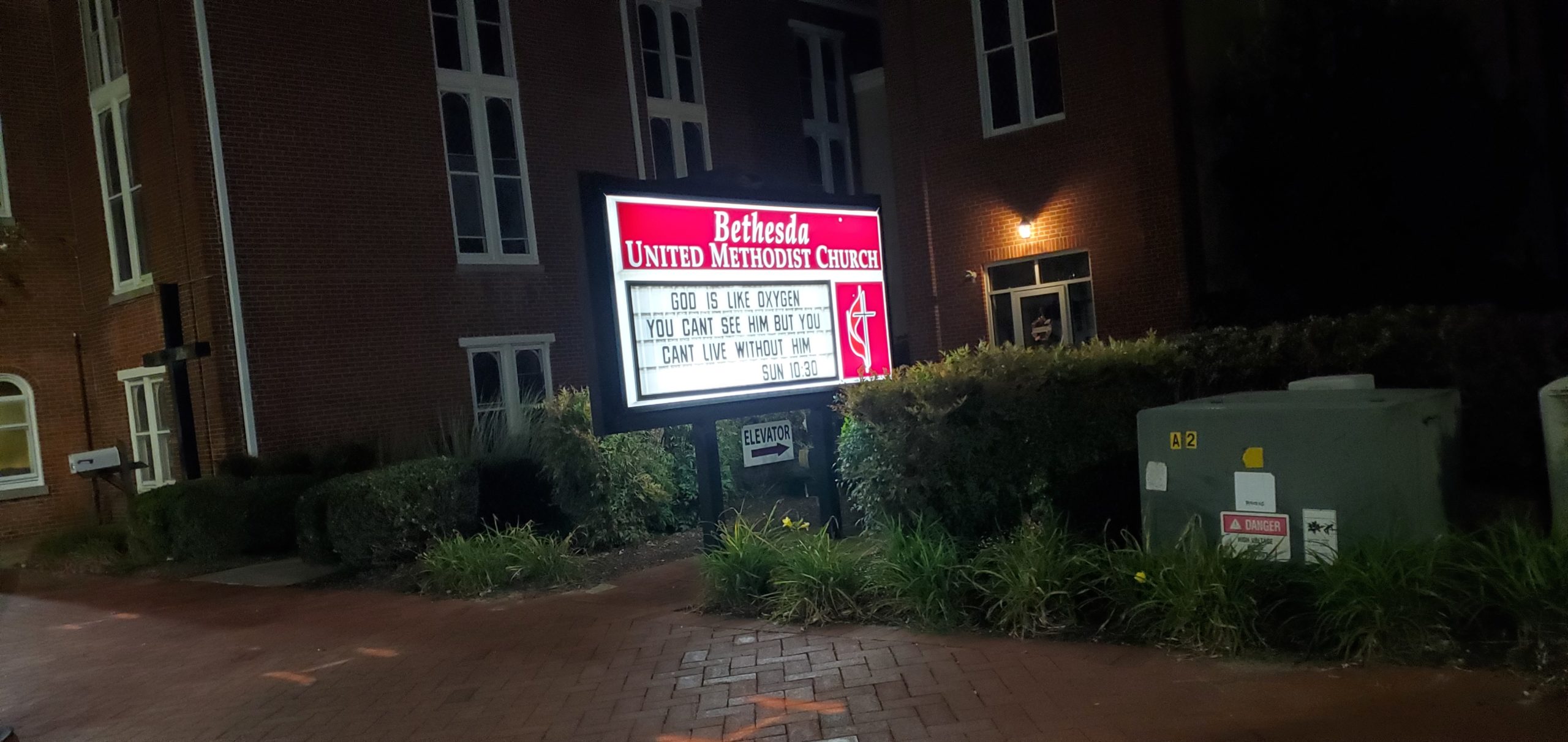 church sign at night